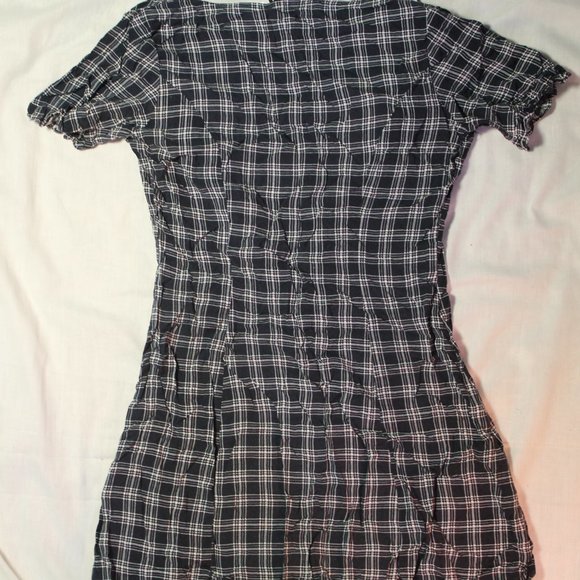 Divided button up plaid shirt dark blue white stripes size us 4 - Picture 2 of 7